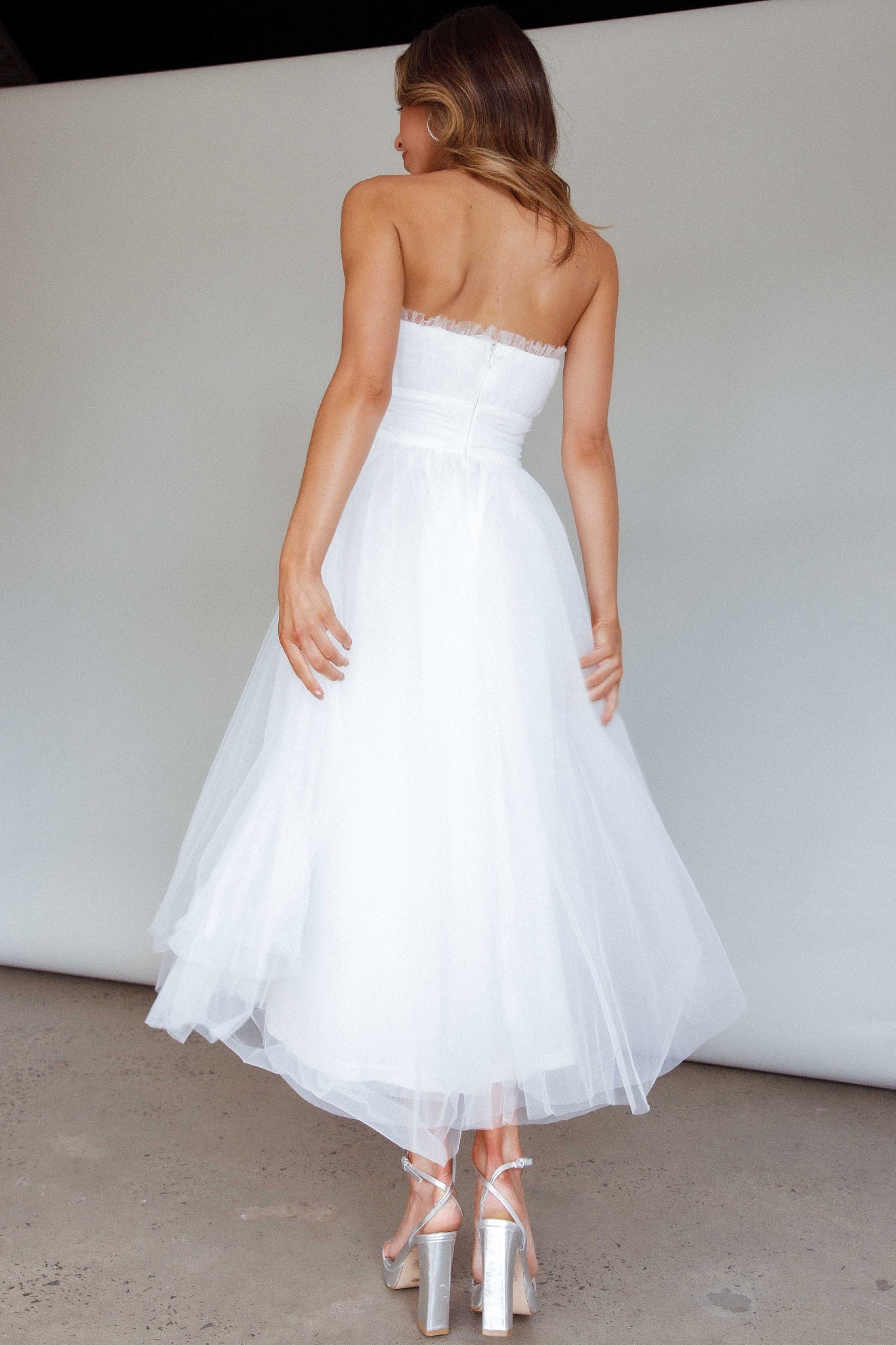 Fayette Strapless Mesh Midi Dress White