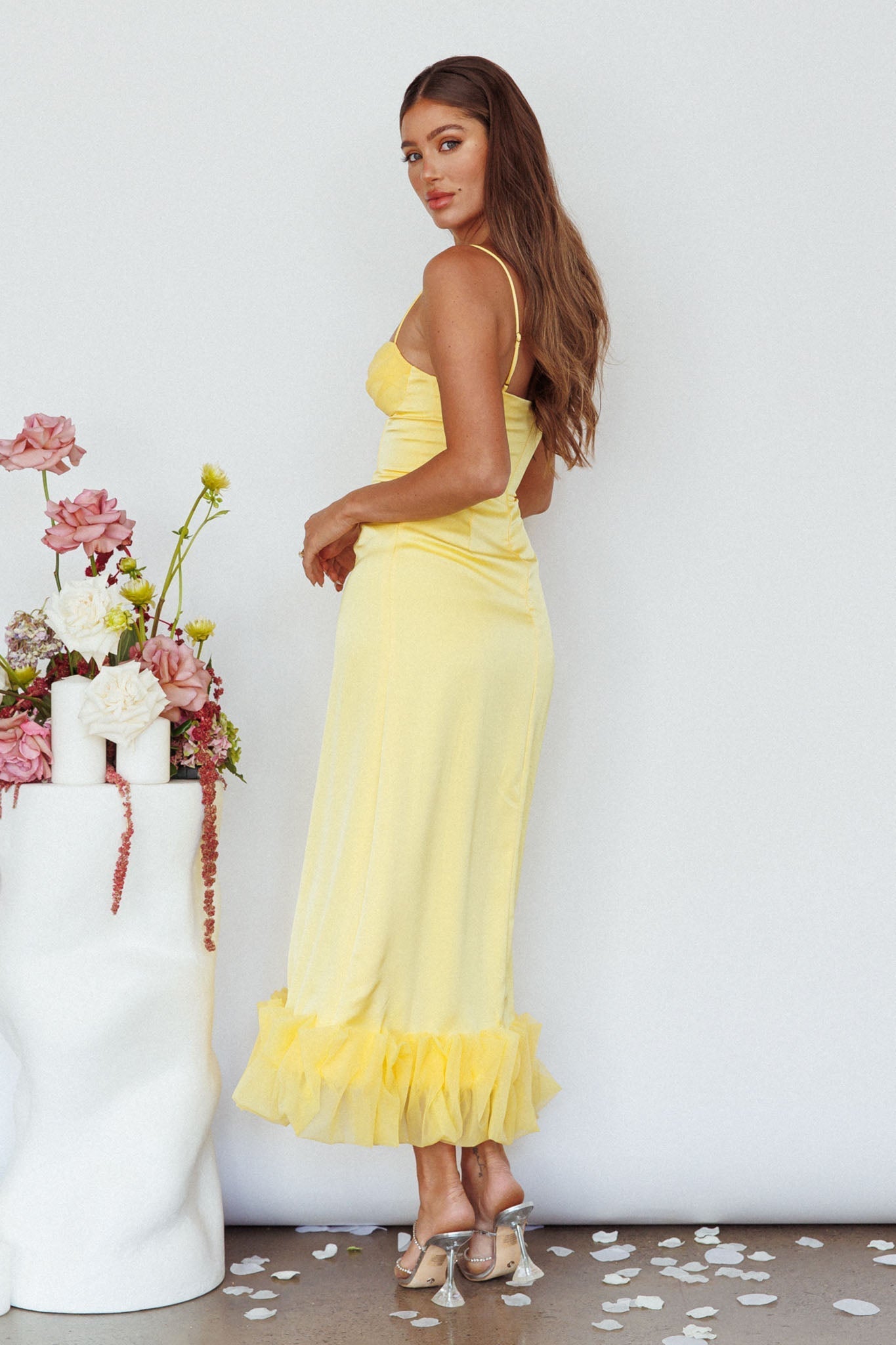 Buona Sera Hem Decoration Midi Dress Lemon