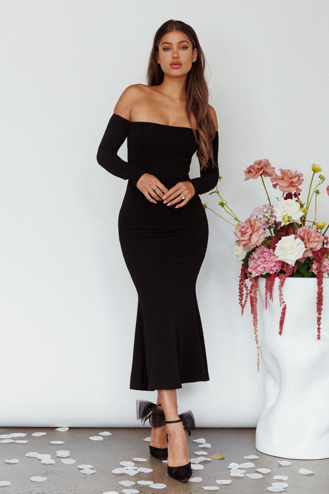 Speakeasy Off-Shoulder Maxi Dress Black