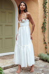 Rose Garden Floral Applique A-Line Midi Dress White