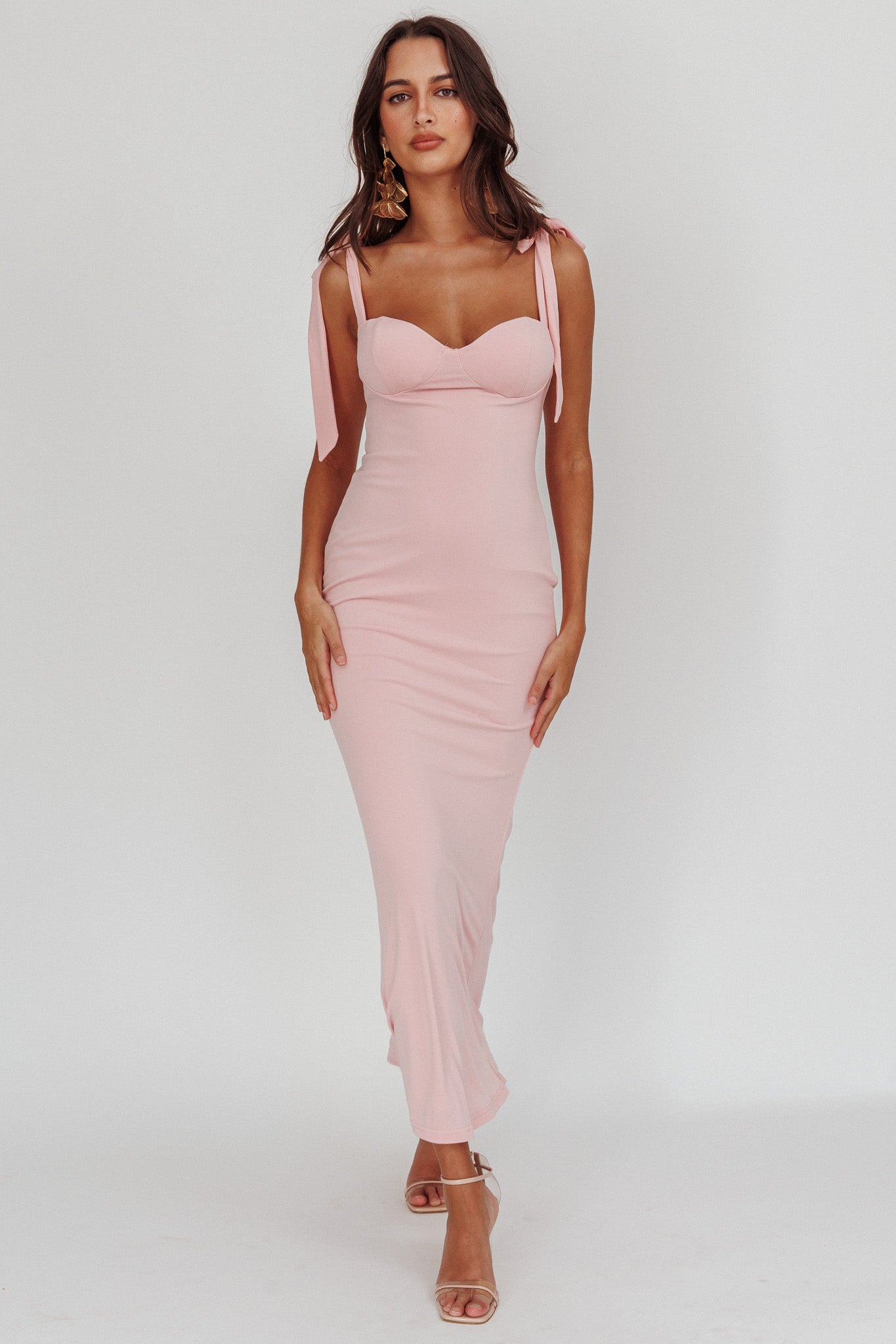 Rose Garden Tied Shoulder Maxi Dress Blush