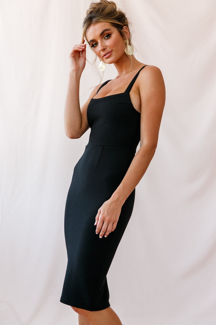Georgia Square Neckline Midi Dress Black
