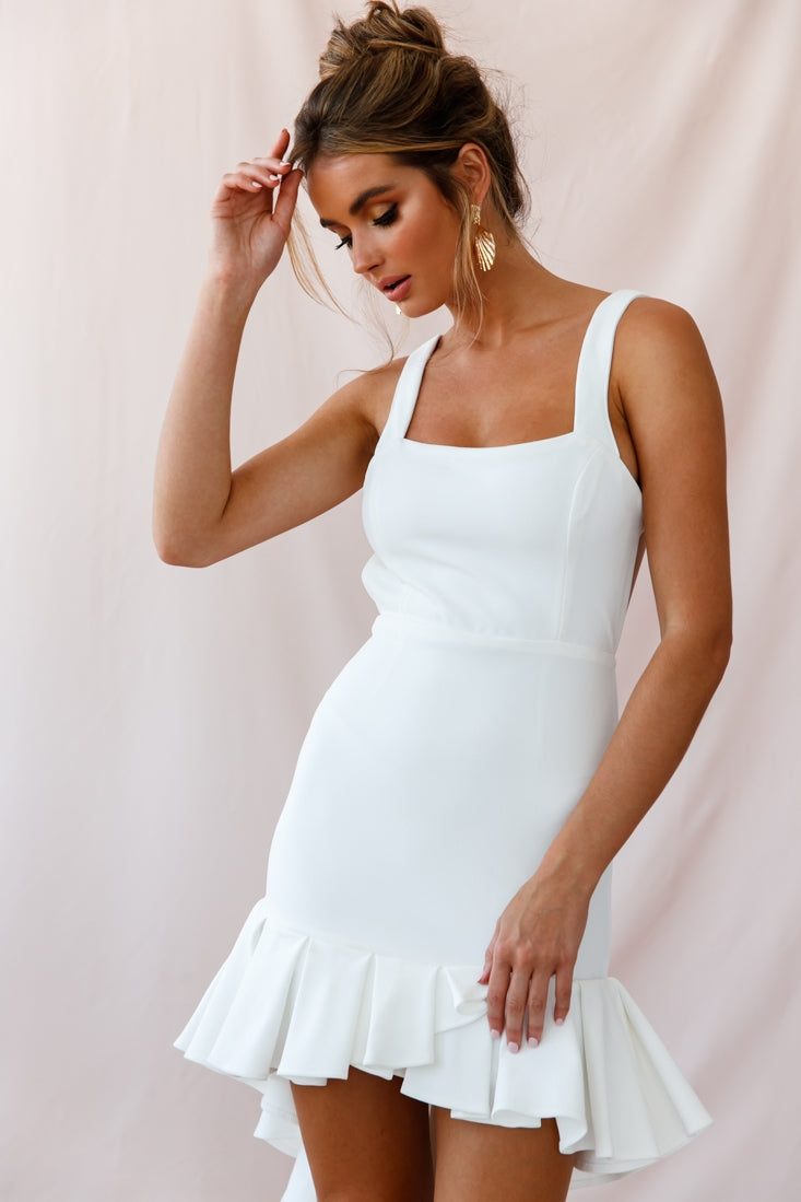 Heartbreaker Open Back Pleated Hem Dress White